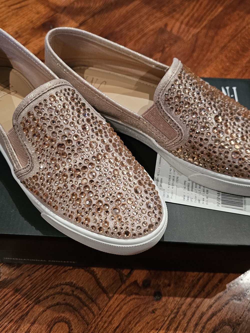 INC International Concepts Lt Rose Gold Crystal Slip-On Sneakers - 6.5M